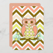 Kleurrijke Uil tegen Chevron Uitnodiging Sjabloon (Voorkant / Achterkant)