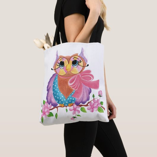 Kleurrijke uil tote bag (Dichtbij)