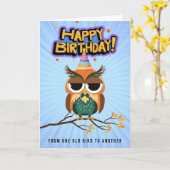 Kleurrijke Uil Verjaardag Kaart (Gele Bloem)