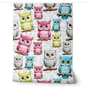 Kleurrijke Uil Vogels Witte achtergrond Patroon Behang