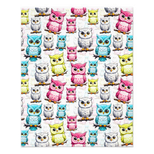 Kleurrijke Uil Vogels Witte achtergrond Patroon Foto Afdruk