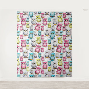 Kleurrijke Uil Vogels Witte achtergrond Patroon Wandkleed