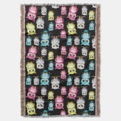 Kleurrijke Uil Vogels Zwart Achtergrond Patroon Deken (Voorkant Verticaal)