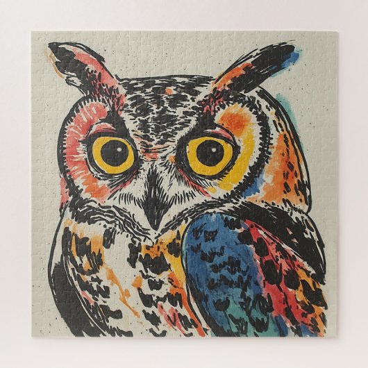Kleurrijke Uil Waterverf Legpuzzel (Verticaal)