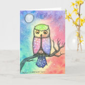 Kleurrijke uil Wenskaart Kaart (Gele Bloem)