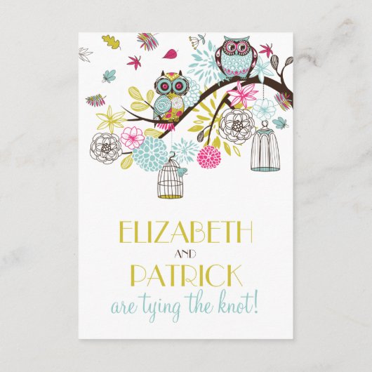 Kleurrijke Uilen en Vallende Bladeren Ontvangstkaa Informatiekaartje (Achterkant)