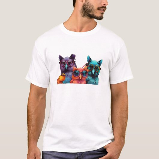 Kleurrijke uilen T-shirt (Voorkant)