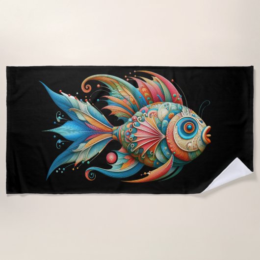 KLEURRIJKE UITGEBREIDE GEDECOREERDE WHIMSICAL FISH STRANDLAKEN (Voorkant)