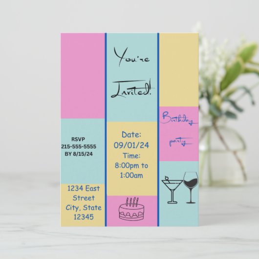 Kleurrijke uitnodiging (Staand voorkant)