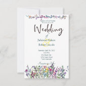 Kleurrijke uitnodiging voor bruiloft met wilde blo (Voorkant)
