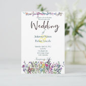 Kleurrijke uitnodiging voor bruiloft met wilde blo (Staand voorkant)