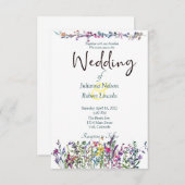 Kleurrijke uitnodiging voor bruiloft met wilde blo (Voorkant / Achterkant)