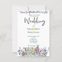 Kleurrijke uitnodiging voor bruiloft met wilde blo