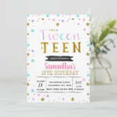 Kleurrijke uitnodiging voor een feestje voor tween (Staand voorkant)