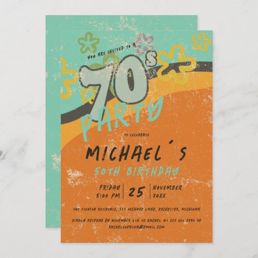 kleurrijke uitnodiging voor  feestdagen van 70 jaa (Voorkant / Achterkant)