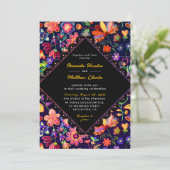 Kleurrijke uitnodiging voor feestelijke bruiloft (Staand voorkant)