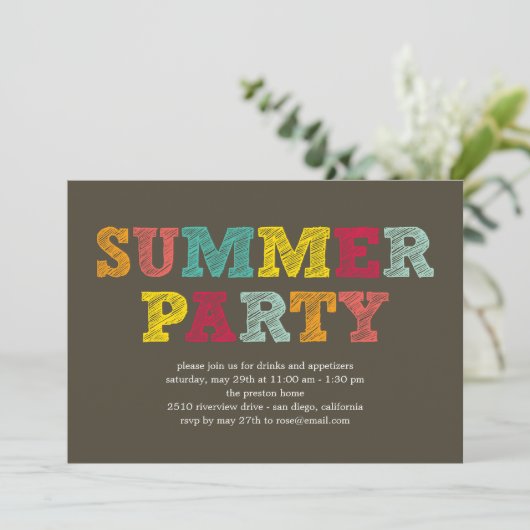 Kleurrijke uitnodiging voor het zomerfeest (Staand voorkant)