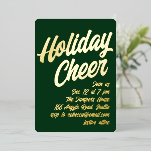 Kleurrijke uitnodiging voor kerstfeest met gouden  (Staand Voorkant)