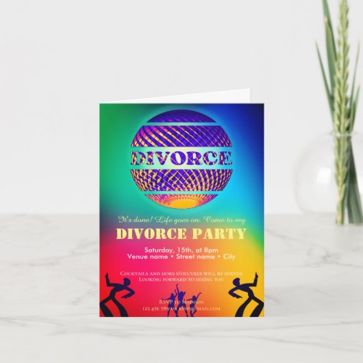 Kleurrijke uitnodiging voor scheidingsfeest (Voorkant)