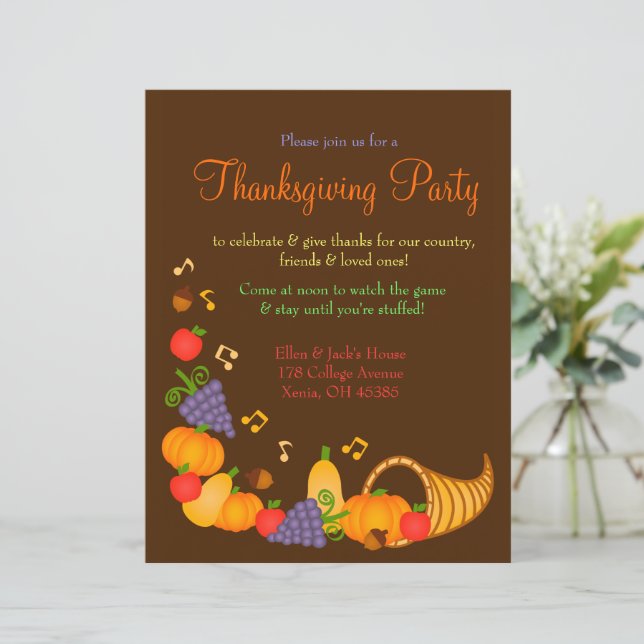 Kleurrijke uitnodiging voor Thanksgiving dinerfees (Staand voorkant)