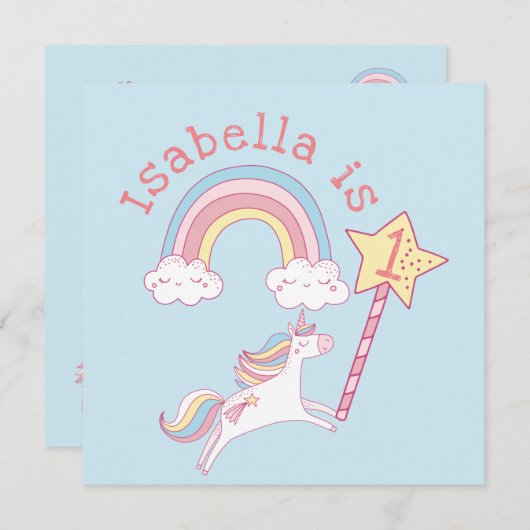 kleurrijke Unicorn Magic Wand Birthday Bedankkaart (Voorkant / Achterkant)