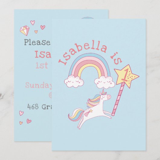 kleurrijke Unicorn Magic Wand Birthday Kaart (Voorkant / Achterkant)