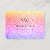 Kleurrijke Unicorn Pastel Rainbow Glitter Initiale Visitekaartje (Voorkant)