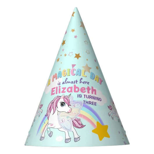 Kleurrijke Unicorn Rainbow Cute Magical Pink Feesthoedjes (Voorkant)