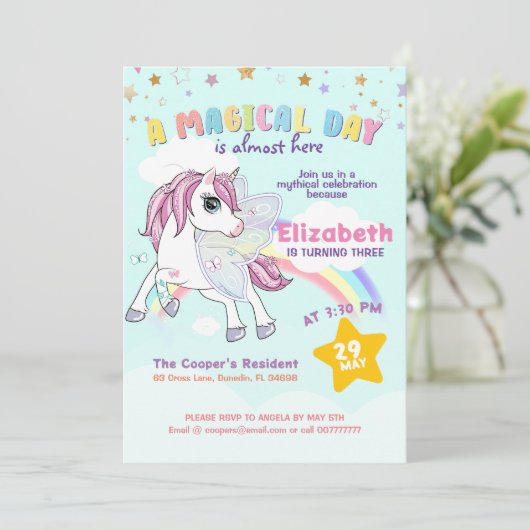 Kleurrijke Unicorn Rainbow Cute Magical Pink Kaart (Staand voorkant)