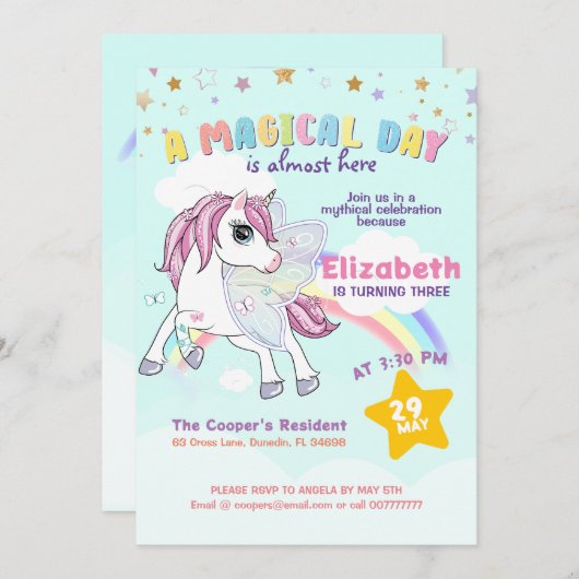 Kleurrijke Unicorn Rainbow Cute Magical Pink Kaart (Voorkant / Achterkant)