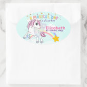 Kleurrijke Unicorn Rainbow Cute Magical Pink Ovale Sticker (Tas)