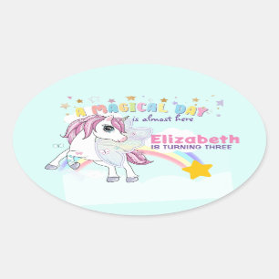 Kleurrijke Unicorn Rainbow Cute Magical Pink Ovale Sticker