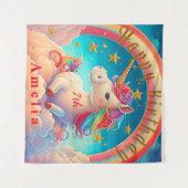 Kleurrijke Unicorn Rainbow Thed Banner Wandkleed (Voorkant (horizontaal))