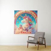 Kleurrijke Unicorn Rainbow Thed Banner Wandkleed (In situ)