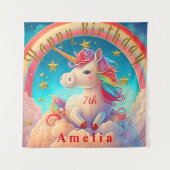 Kleurrijke Unicorn Rainbow Thed Banner Wandkleed (Voorkant)