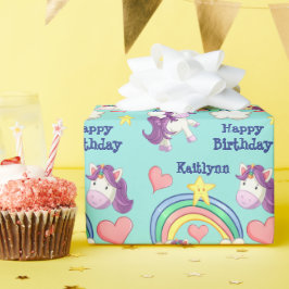 Kleurrijke Unicorn regenboogkinderen van afgelopen Cadeaupapier