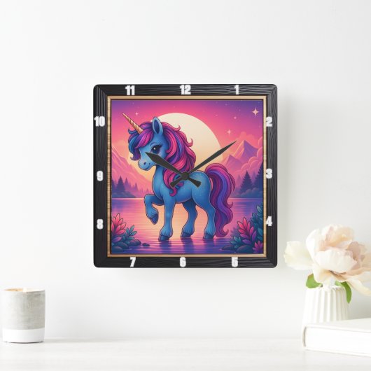 Kleurrijke Unicorn Sunset Fantasy Vierkante Klok (Huis)
