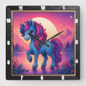 Kleurrijke Unicorn Sunset Fantasy Vierkante Klok (Voorkant)
