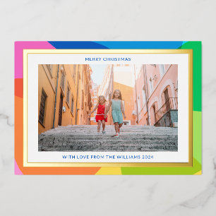 Kleurrijke unieke 2 foto Modern Christmas Gold Folie Feestdagenkaart