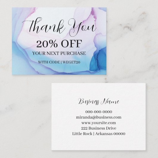 Kleurrijke unieke blauwe roze inkt korting visitekaartje (Voorkant / Achterkant)