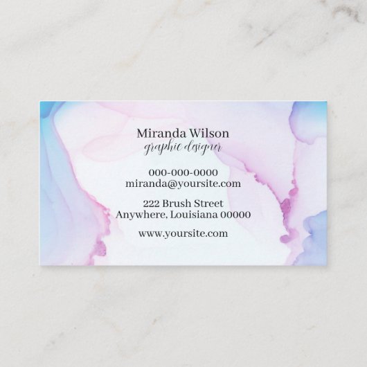 Kleurrijke unieke blauwe roze inkt ontwerper visitekaartje (Achterkant)