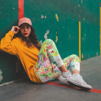 Kleurrijke, unieke verfvlek-regenboog leggings