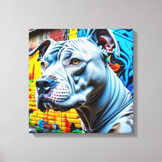 Kleurrijke Urban Graffiti Street Art Pitbull Lover Canvas Afdruk (Voorkant)