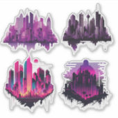 Kleurrijke Urban Skylines - 4 City Uitzichten Sticker (Voorkant)