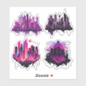Kleurrijke Urban Skylines - 4 City Uitzichten Sticker (Vel)