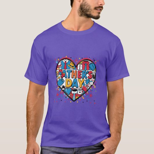 Kleurrijke Vaderdag Heart Design T-shirt (Voorkant)