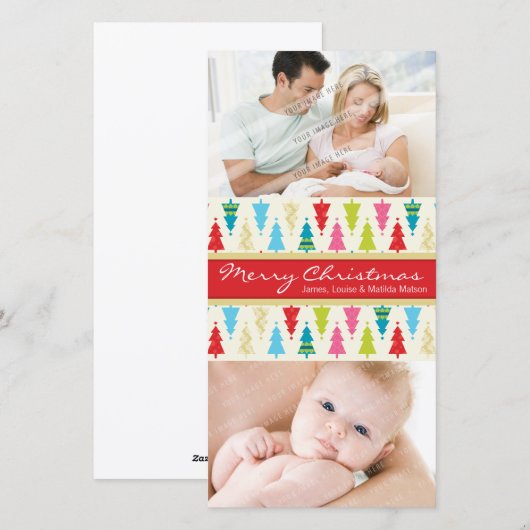 KLEURRIJKE VAKANTIE FOTOKAART :: patternedxmastree Feestdagenkaart (Voorkant / Achterkant)