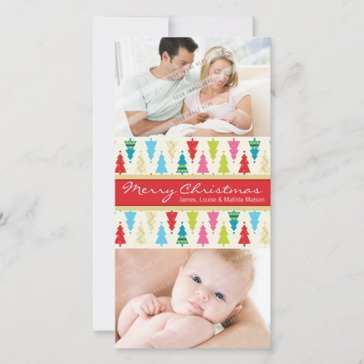 KLEURRIJKE VAKANTIE FOTOKAART :: patternedxmastree Feestdagenkaart (Voorkant)