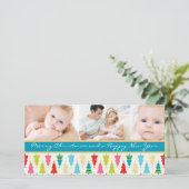 KLEURRIJKE VAKANTIE PHOTOCARD:: patternedxmastree Feestdagenkaart (Staand voorkant)