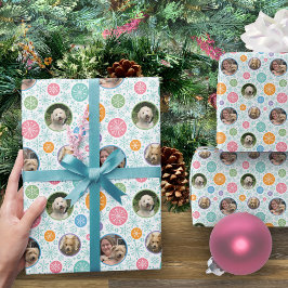 Kleurrijke vakantie sneeuwvlokken 3 aangepaste fot cadeaupapier